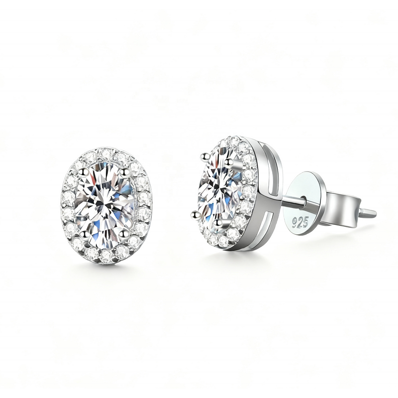 Moissanite Stud Earrings - Oval Halo Design Factory