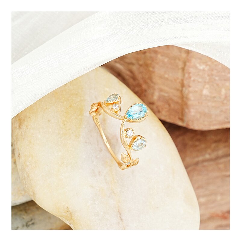 Swiss Blue Crystal Ring - French Vintage 14k