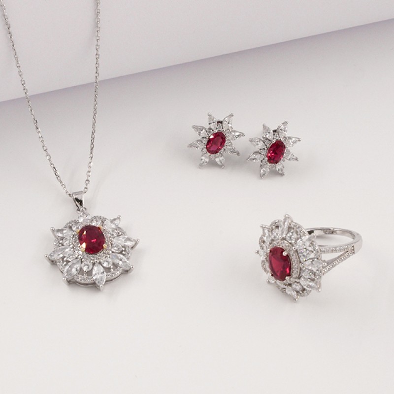 Jewelry Set - Vintage Red Diamond Flower Factory