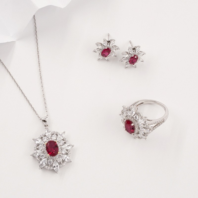 Jewelry Set - Vintage Red Diamond Flower Factory