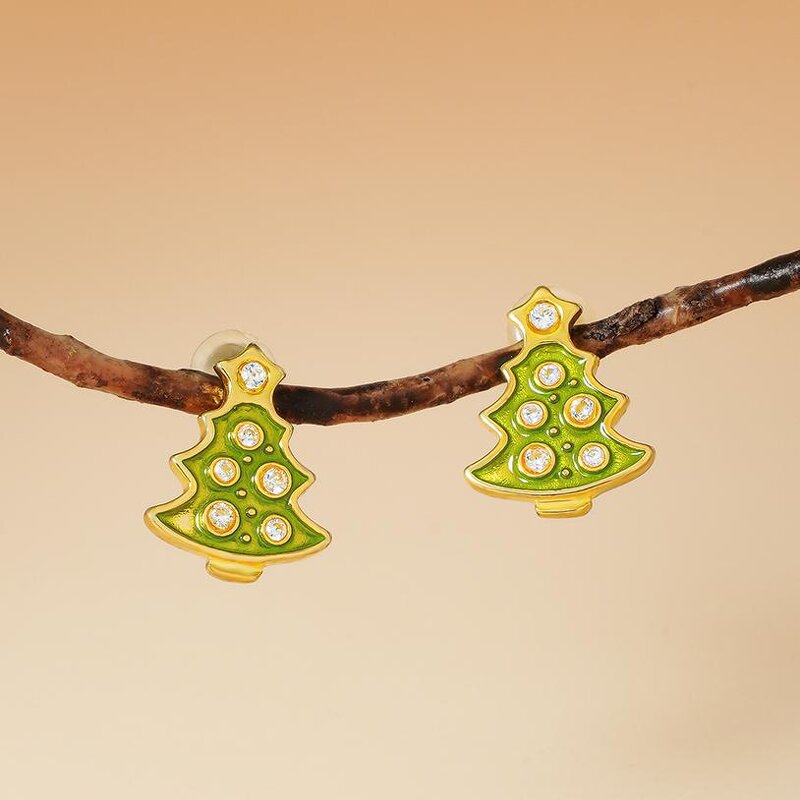 Christmas Earrings - 925 Sterling Silver Enamel