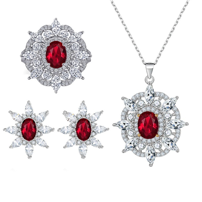 Jewelry Set - Vintage Red Diamond Flower Factory