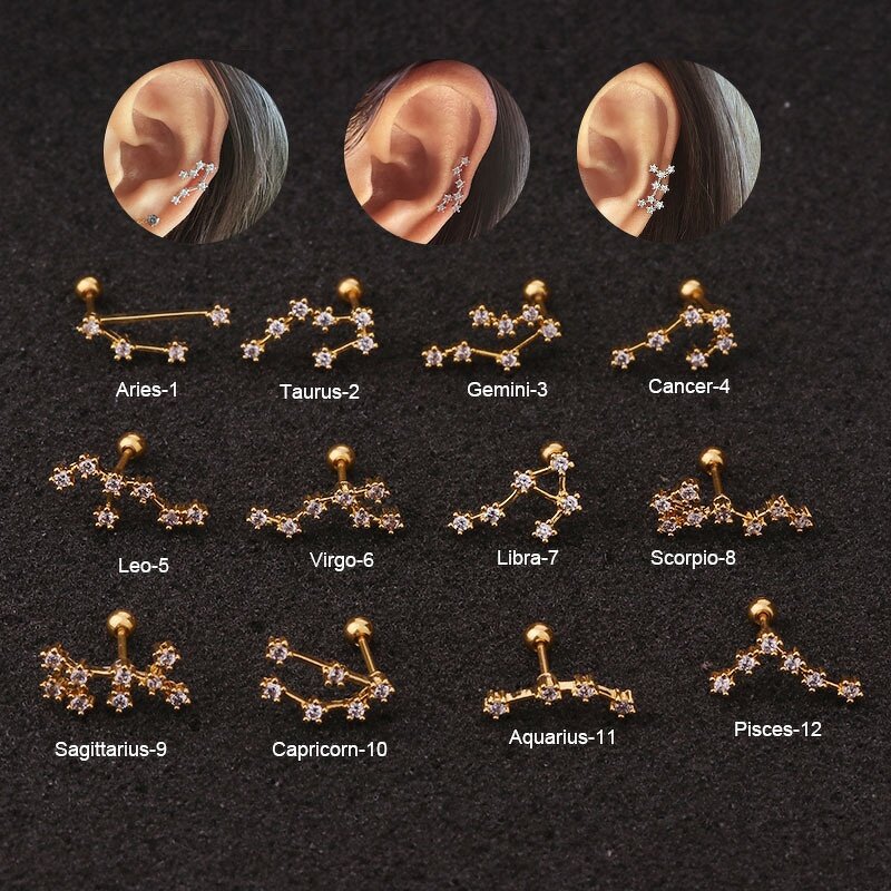 Zodiac Stud Earrings - Horoscope Gold Plated Wholesale