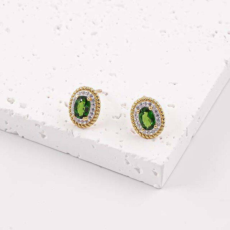 Diopside Hoop Earrings - S925 Natural French