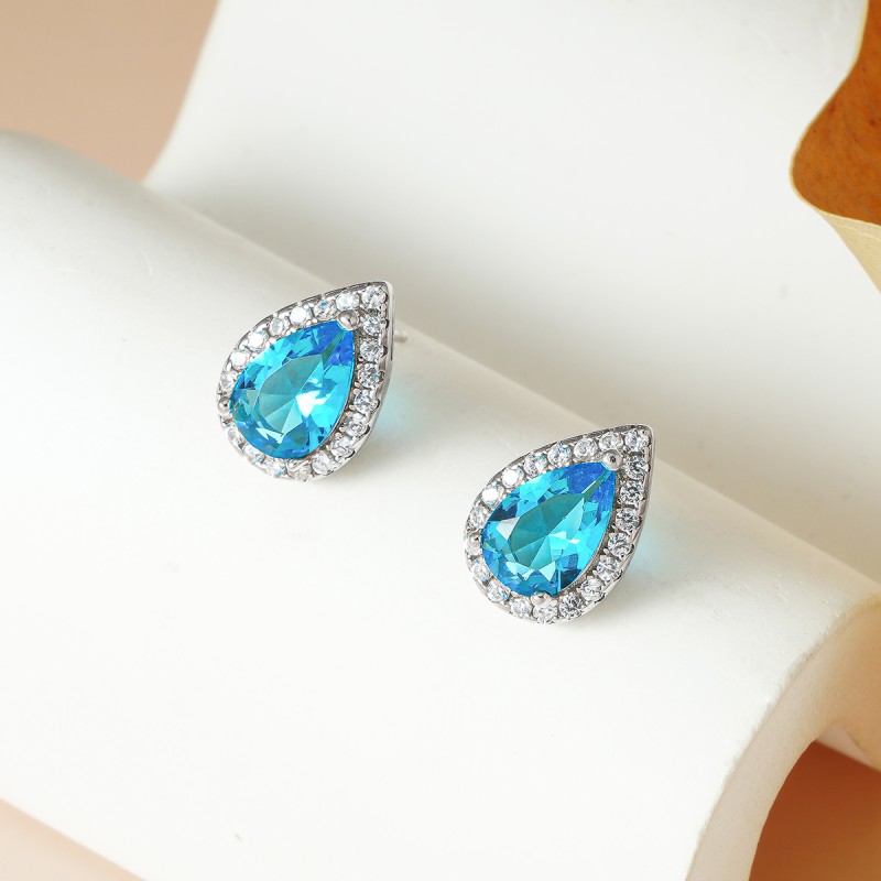 Stud Earrings - OEM ODM Pear Blue Zircon