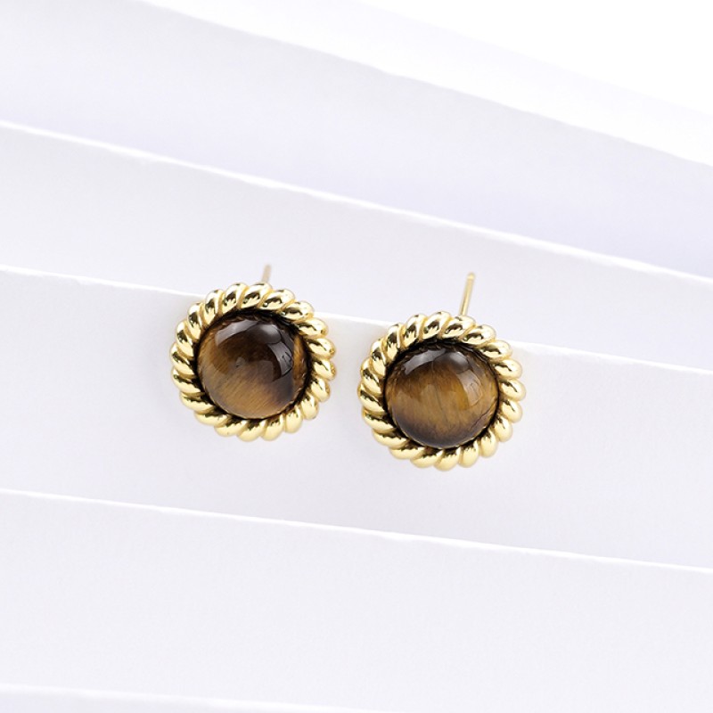 Tiger Eye Hoop Earrings - Vintage Maillard Small