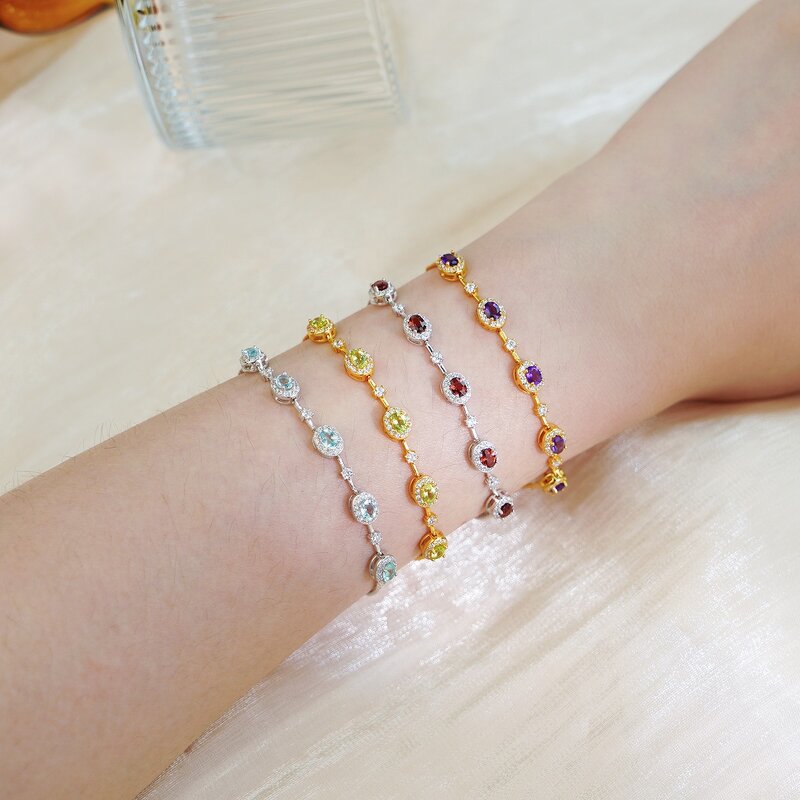 Gemstone Bracelet - Vintage 925 Sterling Silver