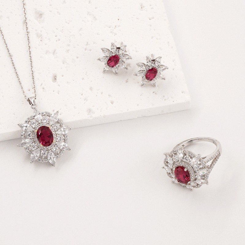 Jewelry Set - Vintage Red Diamond Flower Factory