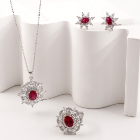 Jewelry Set - Vintage Red Diamond Flower Factory