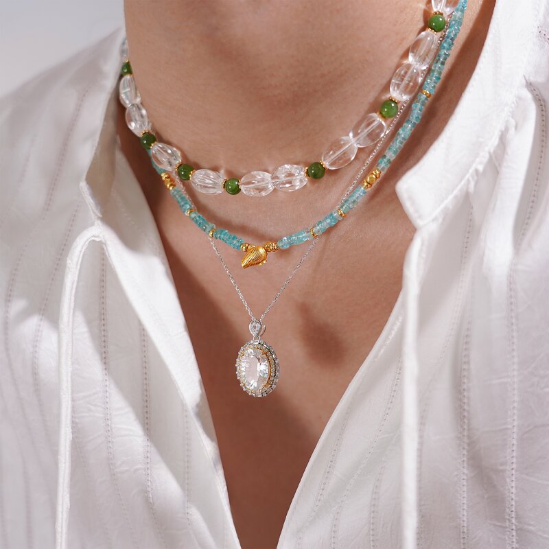 Crystal Necklace - Boho Natural Stone Gold Plated