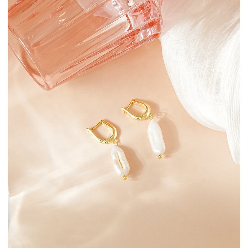 Pearl Dangle Earrings - Minimalist Baroque Natural