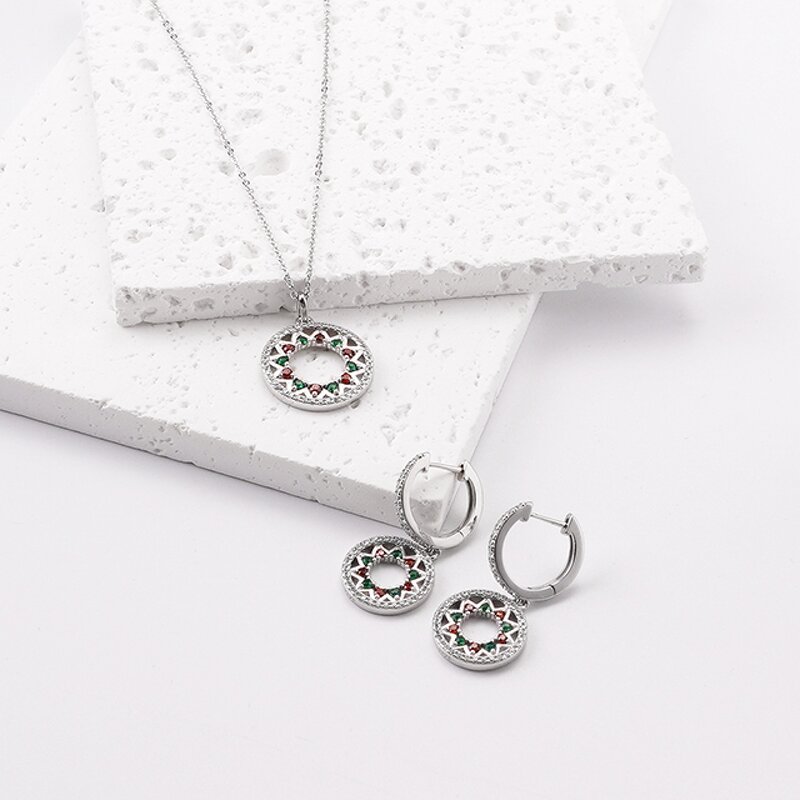 Jewelry Set - Dainty Hollow Circle Rhodium