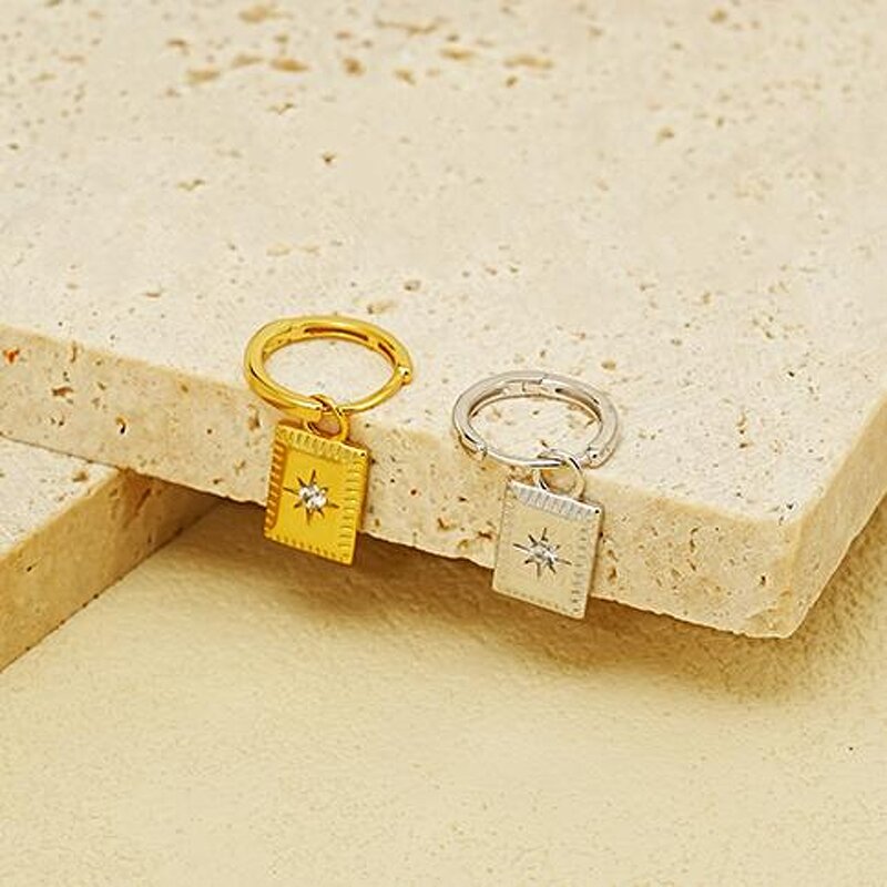 Geometric Hoop Earrings - Gold Plated Octagram