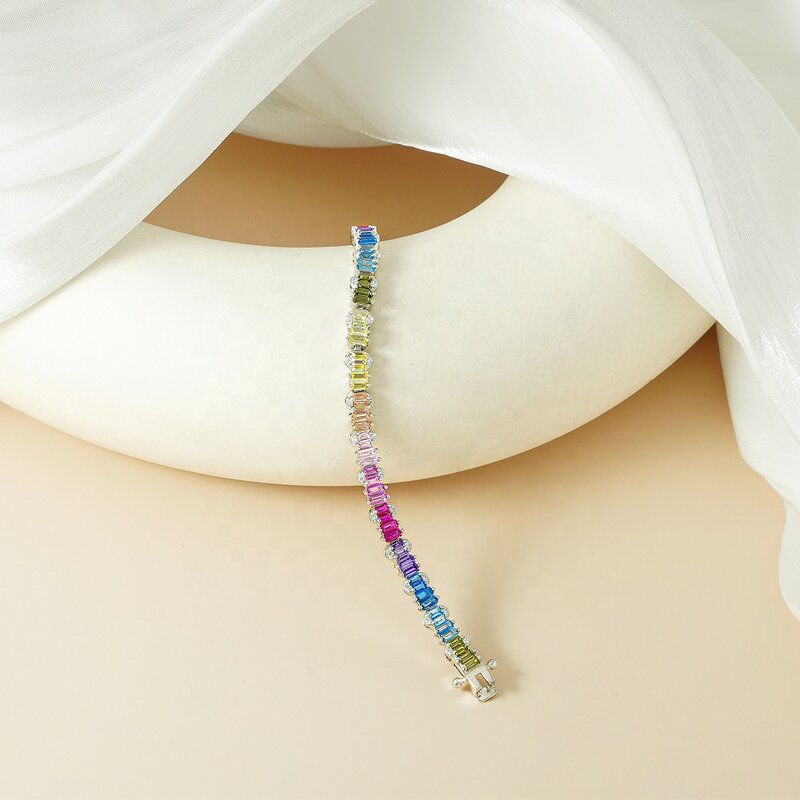 Rainbow Tennis Bracelet - Full Baguette Cut