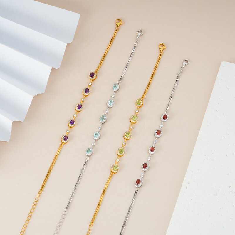 Gemstone Bracelet - Vintage 925 Sterling Silver