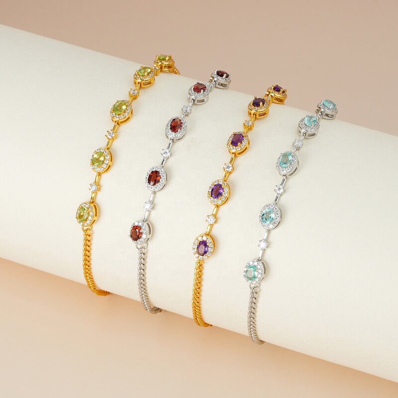 Gemstone Bracelet - Vintage 925 Sterling Silver
