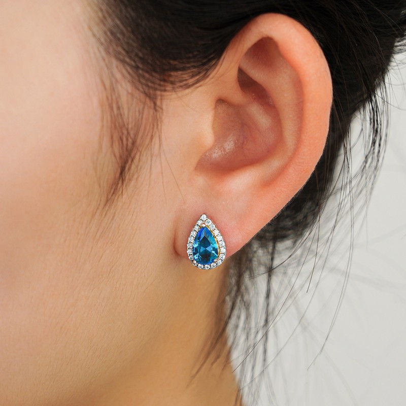 Stud Earrings - OEM ODM Pear Blue Zircon