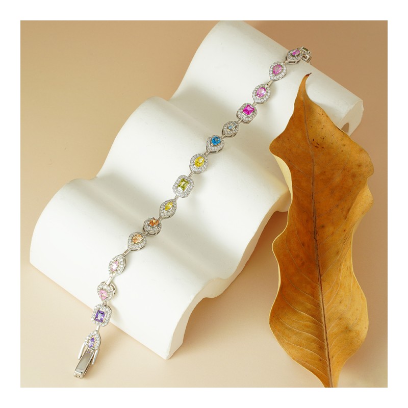Geometric Bracelet - S925 Silver Rainbow Zircon
