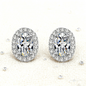 Moissanite Stud Earrings - Oval Halo Design Factory