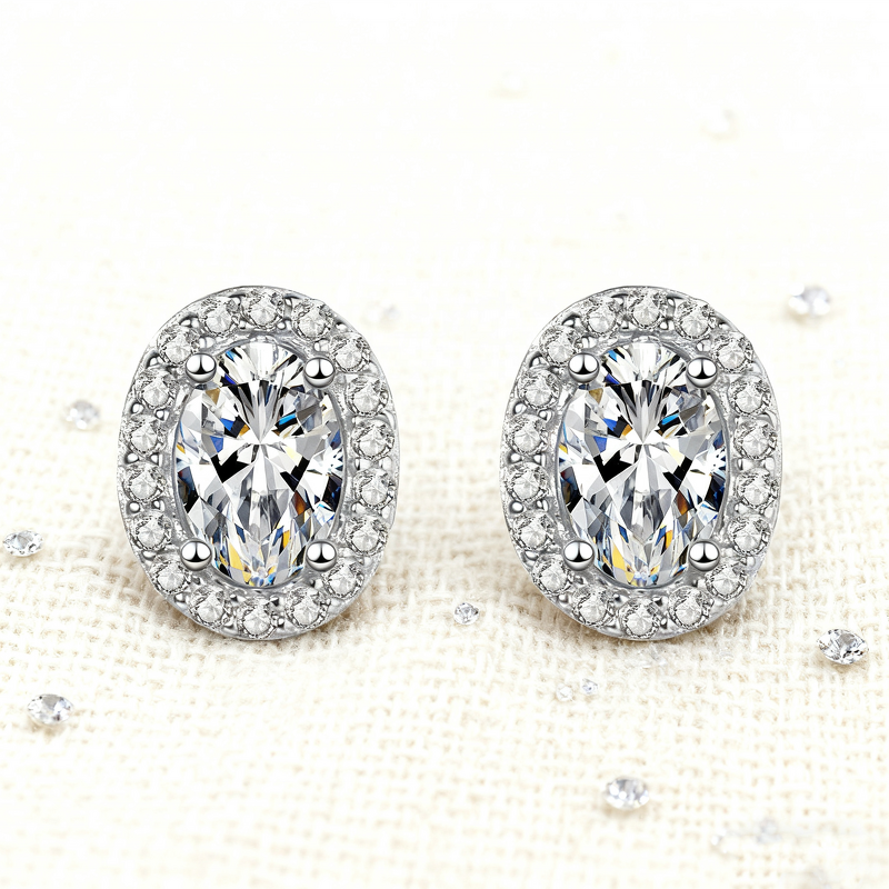 Moissanite Stud Earrings - Oval Halo Design Factory