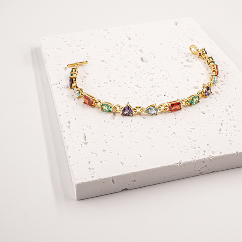 Rainbow Bracelet - 925 Silver Gold Plated Multi