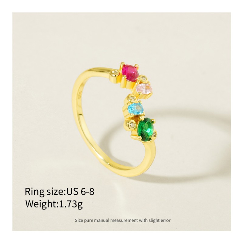 Colored Zircon Ring - S925 Pure Silver Opening
