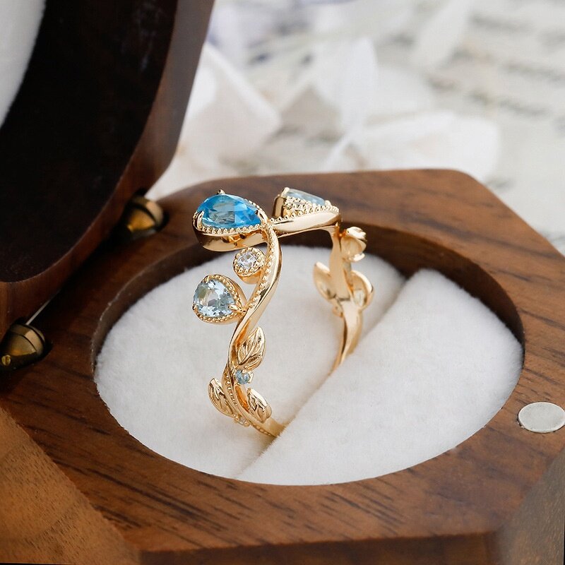 Swiss Blue Crystal Ring - French Vintage 14k