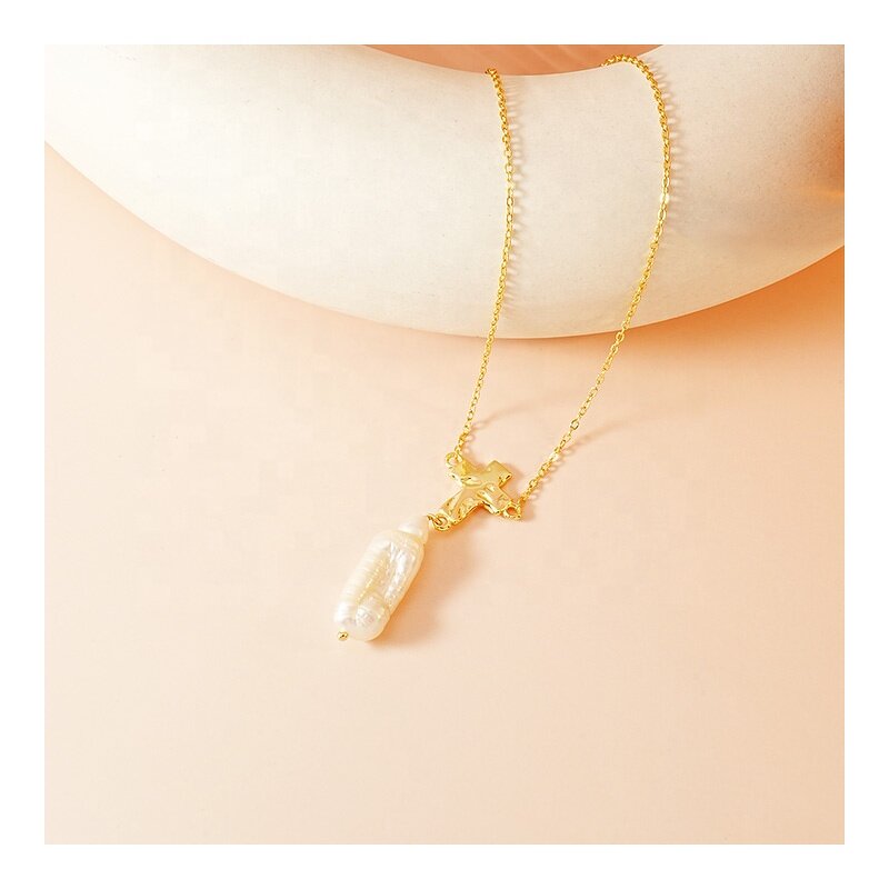 Pearl Drop Necklace - 925 Silver Statement Long