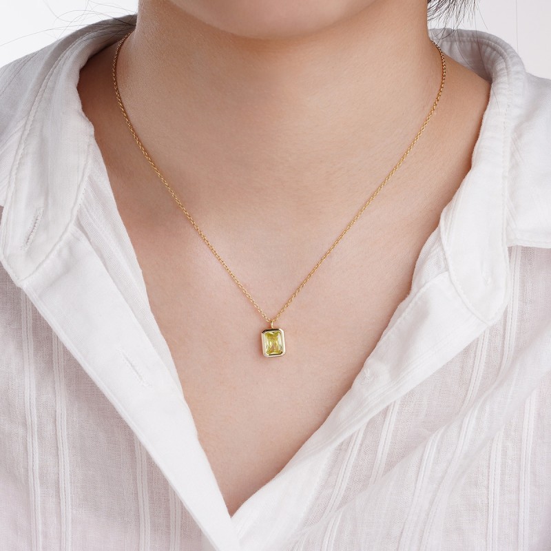 Jewelry Set - Minimalist Emerald Cut Yellow