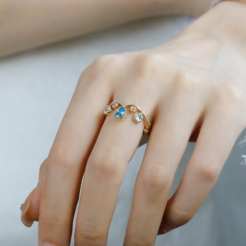 Swiss Blue Crystal Ring - French Vintage 14k