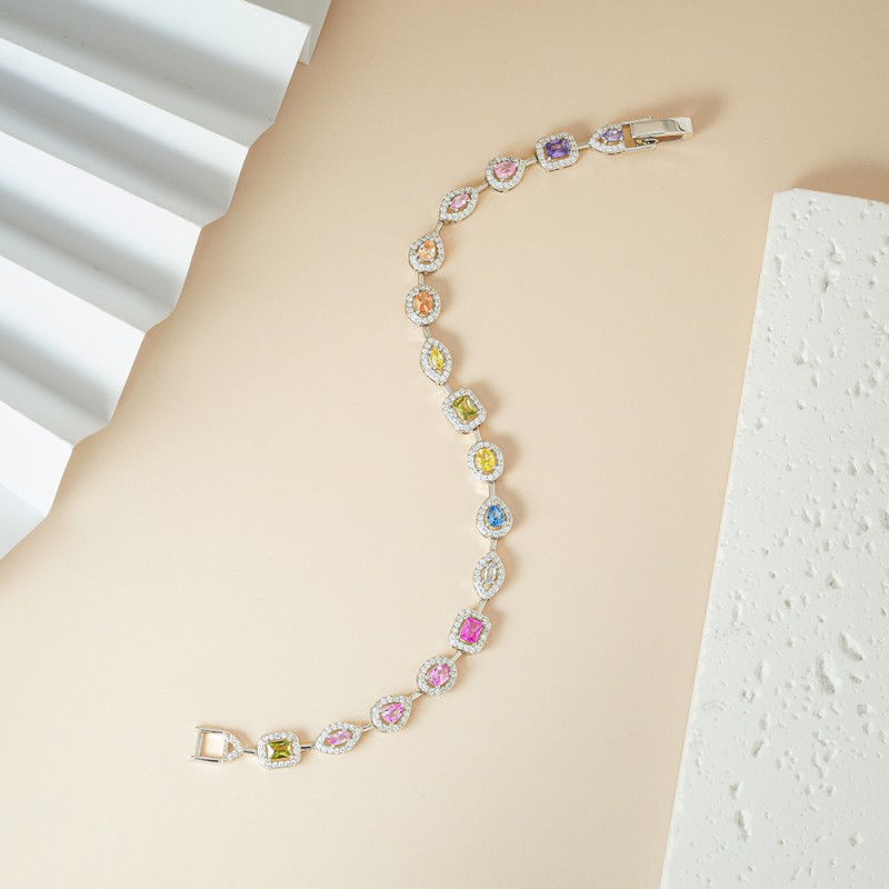 Geometric Bracelet - S925 Silver Rainbow Zircon