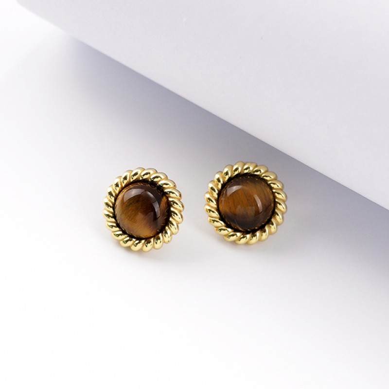 Tiger Eye Hoop Earrings - Vintage Maillard Small
