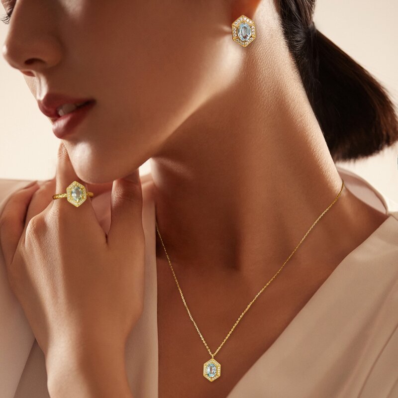 Jewelry Set - Vintage Hexagon Blue Topaz