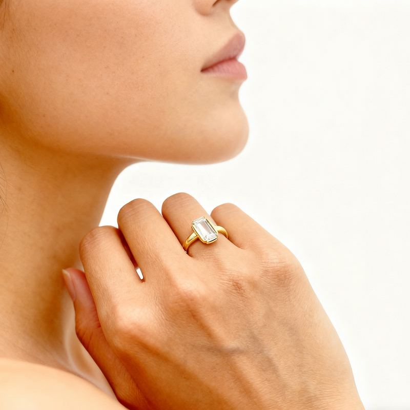 Emerald Cut Ring - Gold Plated 925 Silver Factory