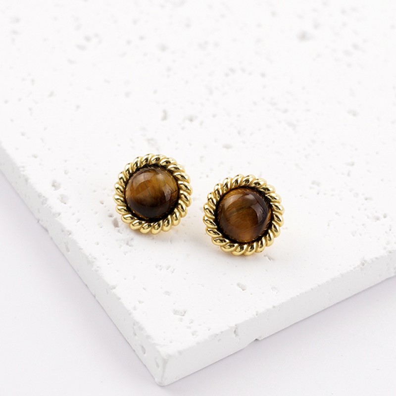 Tiger Eye Hoop Earrings - Vintage Maillard Small