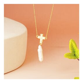 Pearl Drop Necklace - 925 Silver Statement Long