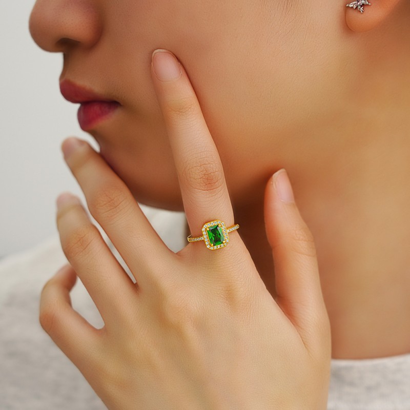 Emerald Cut Ring - Dainty Green Zircon Wholesale