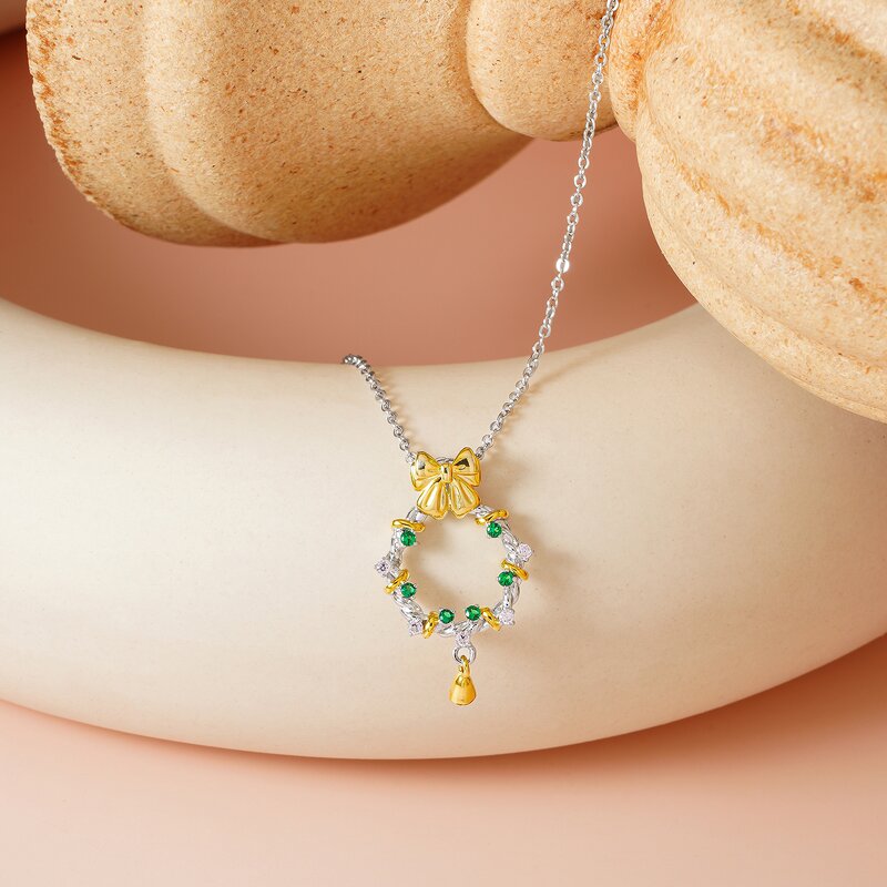 Christmas Necklace - 925 Sterling Silver Dual Color