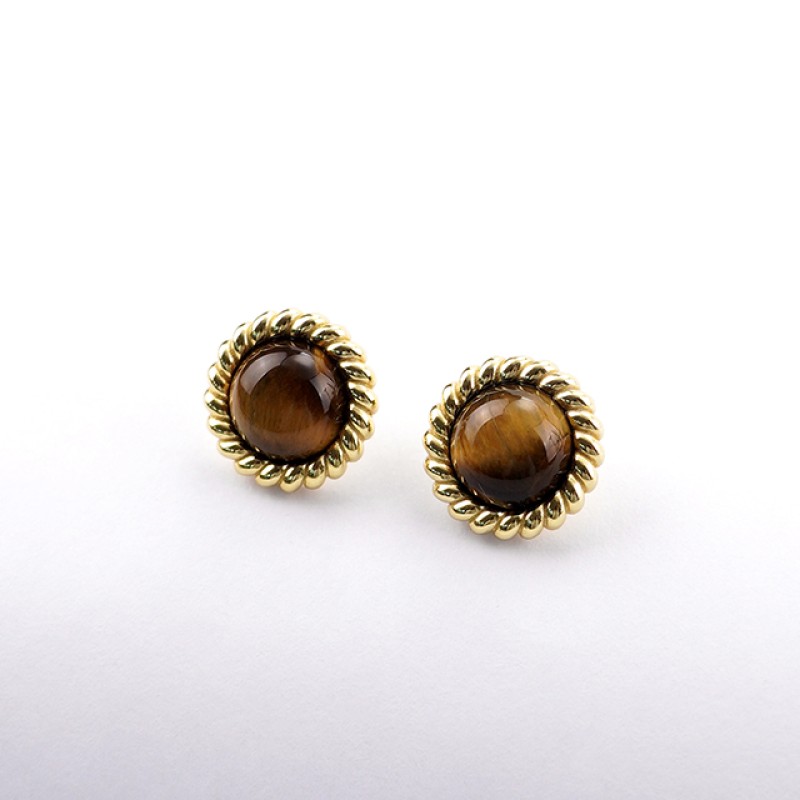 Tiger Eye Hoop Earrings - Vintage Maillard Small