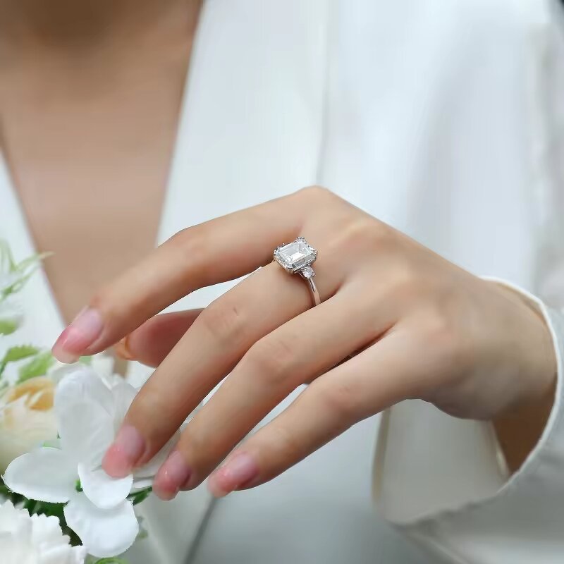 Moissanite Wedding Ring - 3CT Emerald Cut Factory
