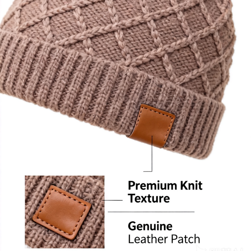 Jacquard Beanie Factory - No Cuff Leather Patch