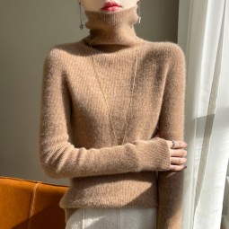 Wool Sweater - Camel Color Turtleneck