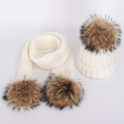 Kids Knitted Hat - Crochet Fur Pom Pom