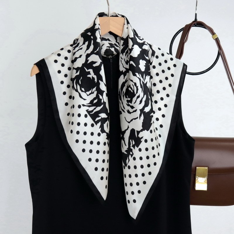 Silk Scarf - Black Polka Dot 70cm Factory