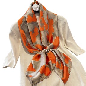 Camouflage Silk Scarf - Big Size Orange