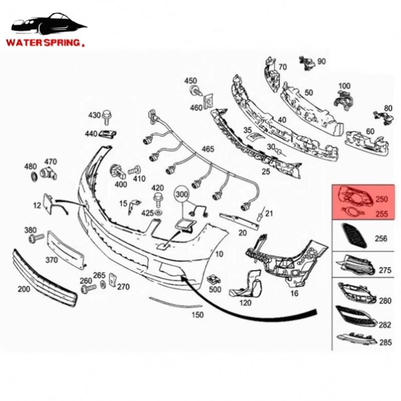 Mercedes W204 Fog Light Grille Factory - Chrome Trim Front Bumper Accessory