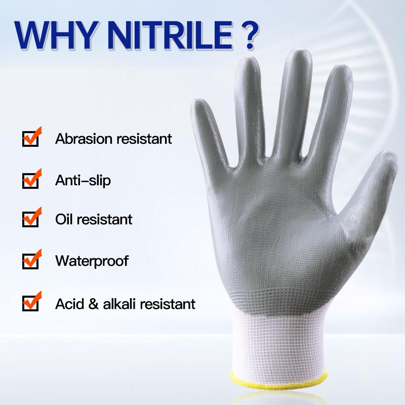 Nitrile Coated Work Gloves - 13 Gauge Full