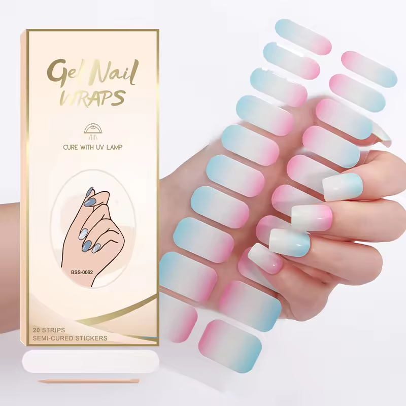 rainbow Style Wholesale Customize Nail Polish Wraps Semi Cured Gel Nail Wraps Stickers UV Lamp Nail Gel for Girls
