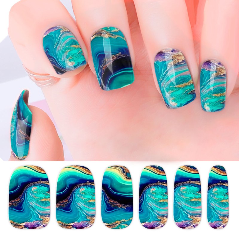 China Supplier Polish Nail Wraps Self-adhesivenail Warps AMP 16pcs Full Nail Sticker