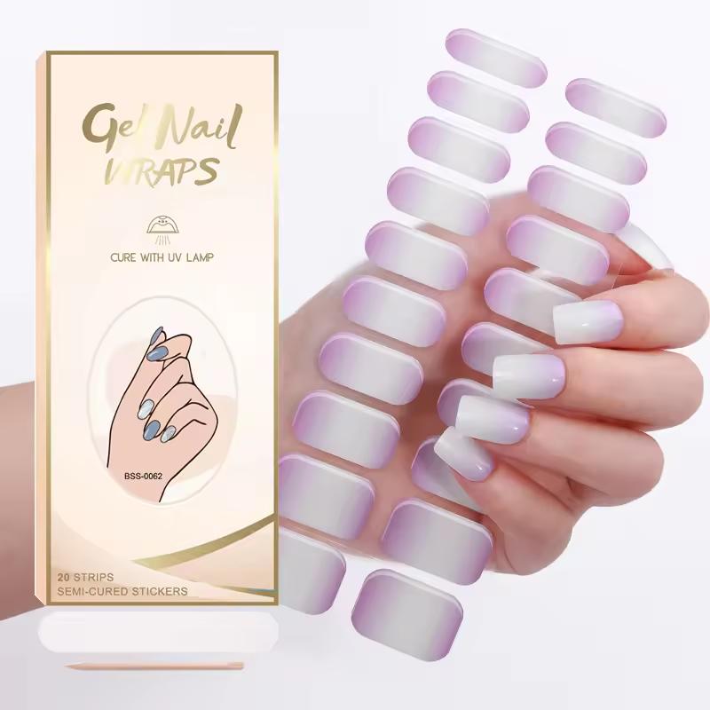 rainbow Style Wholesale Customize Nail Polish Wraps Semi Cured Gel Nail Wraps Stickers UV Lamp Nail Gel for Girls